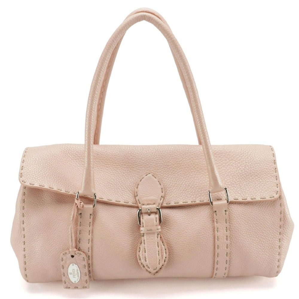 Fendi Selleria Linda Satchel in Bois de Rose Metallic Grained Leather